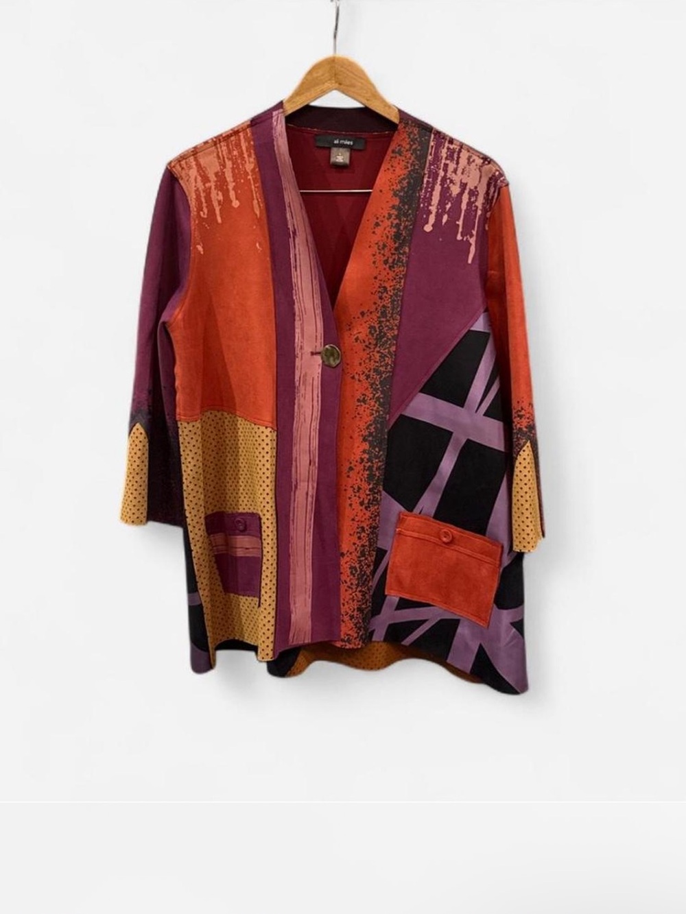 Ali Miles Multicolor Patchwork print Blazer boho office wear corpcore size L NWT